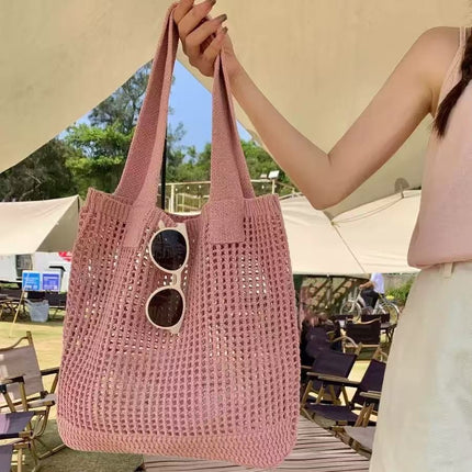 Han Feng Chic Hollow Woven Bag Fishing Net Bag Casual All-match Tote Bag Knitted Bag Shoulder Bag Holiday Beach Bag
