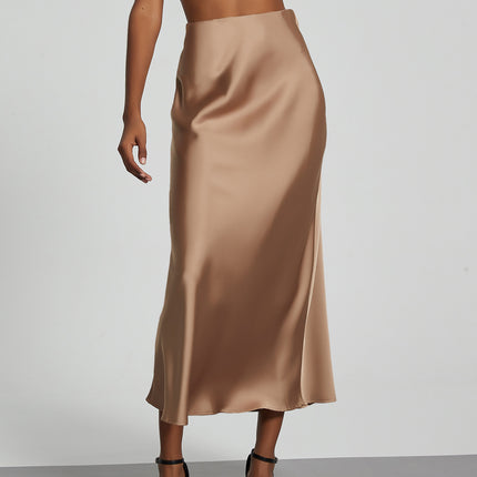 In-Stock Cross-Border Women's Clothing Wholesale European and American Style Elegant Satin Midi Skirt Slimming and Flowy