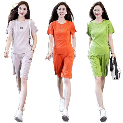Casual Fashion Sportswear Set for Women 2025 Summer New Trendy Age-Reducing Stylish Slimming Top and Pants Two-Piece Set