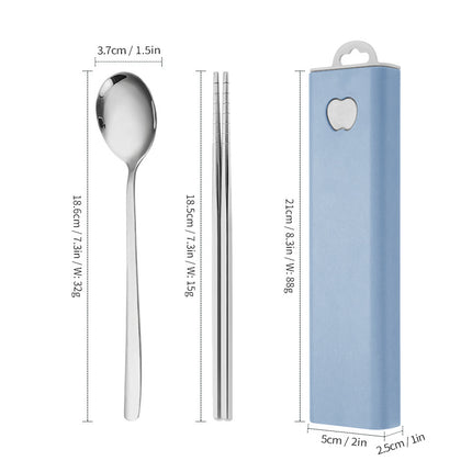 304 Stainless Steel Convenient Tableware Fork, Spoon and Chopsticks Three-Piece Set Outdoor Travel Student Storage Box Tableware Set