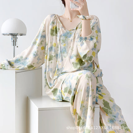 2025 New Leopard Print Cotton Silk Pajamas Women's Summer Thin Long-sleeved High-end Outwear Spring and Autumn plus size Home Clothes