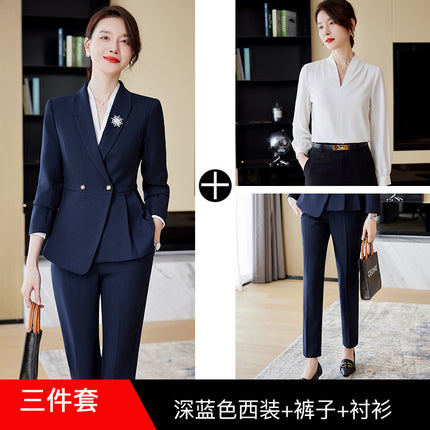 Gray Professional Suit Suit for Women Wholesale Autumn and Winter Temperament Slim Hotel Front Desk Workwear Jewelry Store Work Clothes for Women