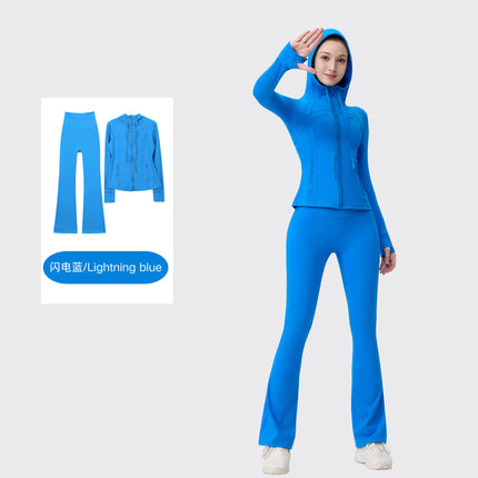 [in Stock] Ld Hooded Flared Jacket Set Top Women's Tight Elastic Fitness Sports Running Yoga Wear