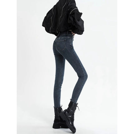 High Waist Leg Jeans Women's 2025 Trendy All-match New Slim-fit Flesh Covering Slimming Tight Pencil Pants