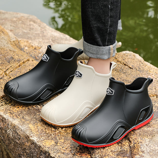 Free Shipping for One Piece, Cross-Border Flat-Soled Low-Top Water Boots for Men, Wear-Resistant, Fashionable Plastic Rain Boots for Men