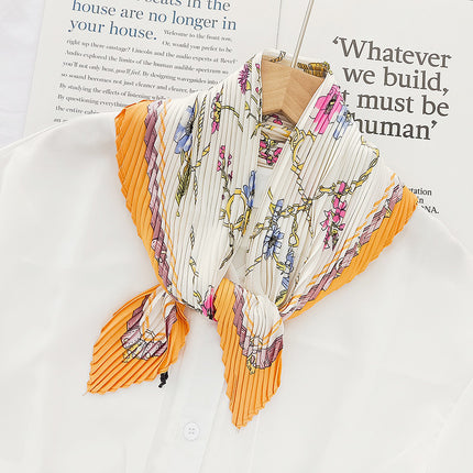 Crumpled Scarf Women's Spring and Summer Elegant Printed Diamond Scarf Korean Style Professional Small Scarf All-match Decorative Thin Scarf