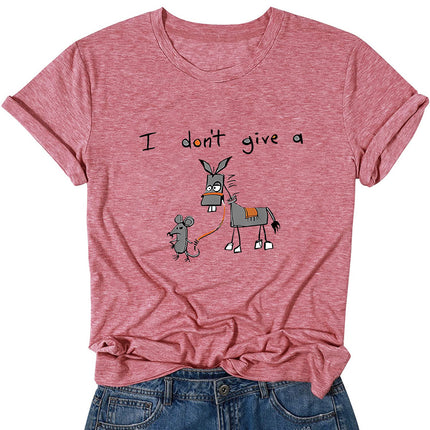 I don't give a European and American fun cartoon mouse donkey printed short sleeve round neck T-shirt ladies foreign trade jacket