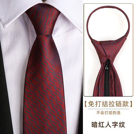 Dress Business Tie Men's and Women's Groom Wedding Black Zipper Korean Narrow No Lazy Striped Bow Tie Plaid