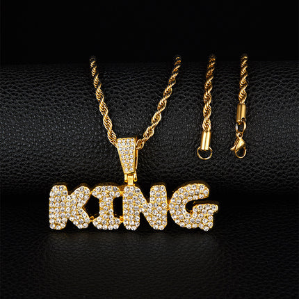 European and American Hip-Hop Versatile Men's Diamond-Studded Letter King Fashion Pendant Necklace Accessory Factory Supply Hip-Hop Style