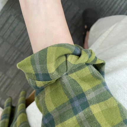 Green Plaid Shirt with Design Sense Niche 2025 Spring and Autumn New Shirt Coat High Sense Long Sleeve Top