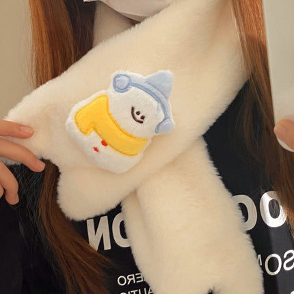 Cartoon Sweet Girl Pink Cat Scarf Winter Warm Thickeneded Cute Plush Windproof Student Scarf White