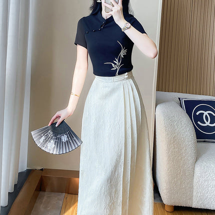 Summer New Suit Retro National Style with Horse-faced Skirt Top Two-piece New Chinese Style Dress Women's 2024 Dress