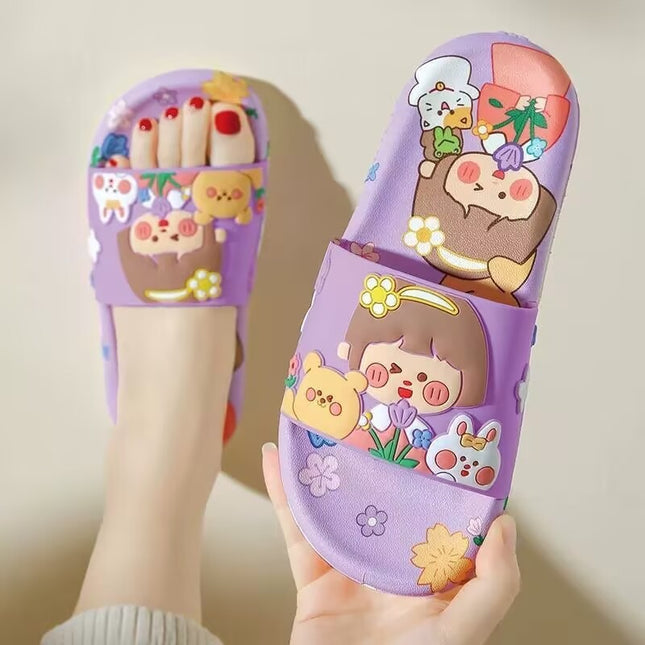 2025 Trendy Women's Cartoon Summer Slippers for Outdoor Wear, Cute and Girly, Soft-Soled, Non-Slip, Suitable for Home and Bathroom, Floral Design