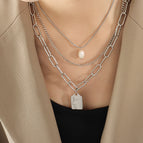 P773-steel color three-layer necklace