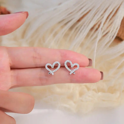 TEMU Explosions Diamond Heart-shaped Earrings Fashion Joker Hollow Zircon Earrings Love Earrings Factory Outlet
