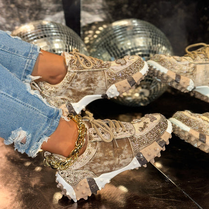 Women's New Dad Shoes Ins Fashion Rhinestone Sports Casual Shoes Cross-Border Foreign Trade Durian Sole Diamond-Encrusted Women's Shoes