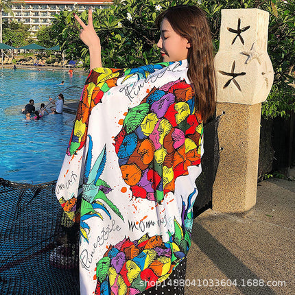 Ethnic Style Printed Silk Scarf Women's Seaside Travel Sun Protection Gauze Air Conditioning Warm Scarf Versatile Long Shawl