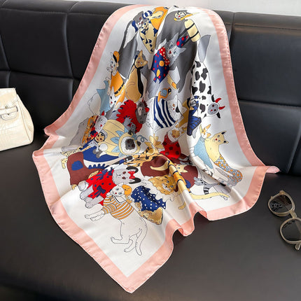 New Style Square Scarf Small Silk Satin Imitation Silk Women Flower and Bird Printed Beautiful Silk Scarf Thin Small Square Scarf Scarf Scarf