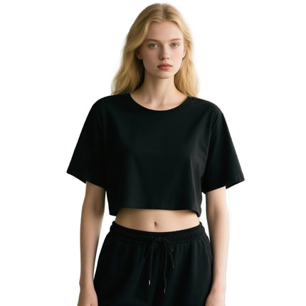 European Size Ins Pure Cotton Sexy Crop Top Loose Women's Short Sleeve T-Shirt with Logo Printed Same Day Shipping Crop Top