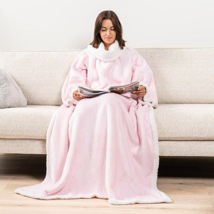Classic Sherpa Hooded Blanket, Warm and Comfortable, Can Be Worn as a Cape or Shawl, Soft and Suitable for Home Use, Tv-Watching, Lazy Cloud Mink Fleece