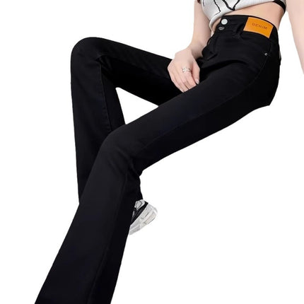 Black Micro La Jeans Women's Trendy All-match New High Waist Flare Slimming Slim-fit Hip-lift Design Flared Pants