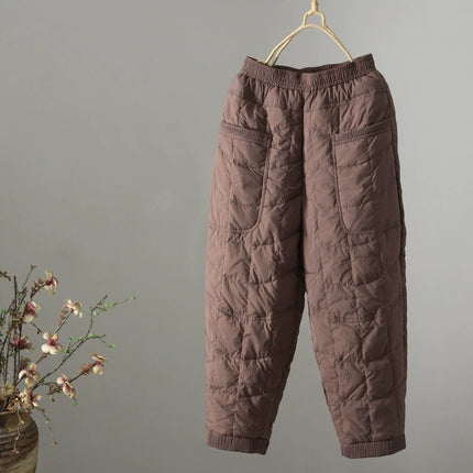 Winter Artistic Elastic Waist Cold-Resistant Thickened Warm Cotton Pants Harem Versatile Fashionable Cold-Proof Casual Boot Pants for Women