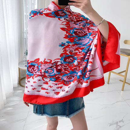 Ethnic Style Printed Silk Scarf Women's Seaside Travel Sun Protection Gauze Air Conditioning Warm Scarf Versatile Long Shawl