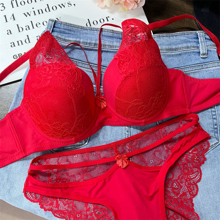 100kg Plus Size Fat MM Sexy Lace Push up Bra DE Thin Cross Breast Beauty Pure DEsire Sweet Intimates Set