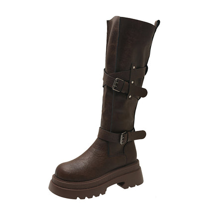 Cowhide Version ~ Thick-Soled Height-Increasing Boots 2025 New Women's Autum Versatile Retro Over-The-Knee Boots Knight Boots