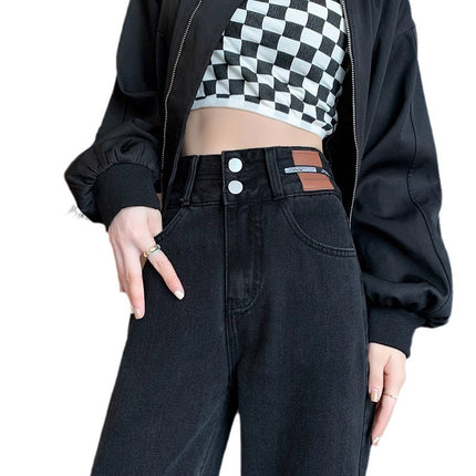 fleece-lined Thickened Wide-leg Jeans Women's Autumn and Winter Fashionable All-match New High Waist Slimming Loose Pendant Casual Pants