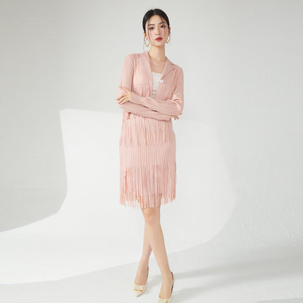 Miyake tassel fashion suit long sleeve coat short skirt women's spring wear a set of small two-piece fashion