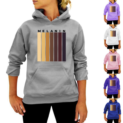 MELANIN striped printed hooded sweater autumn and winter European and American women's top loose Amazon foreign trade cross-border