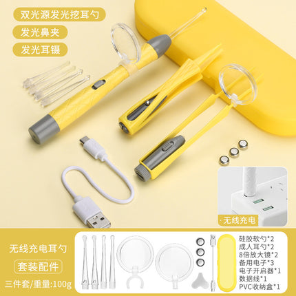 Children's luminous ear scoop suit ear scoop ear scoop baby with lamp ear tweezers booger clip rechargeable battery soft head