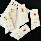 [5 pairs] 3 white french fries and 2 white smiley faces / One size fits all 39-44