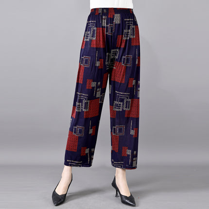 Cross-Border Popular Summer Women's Ice Silk Pants for Middle-Aged and Elderly, Loose Casual Home Pants, Elastic Plus-Size Pants for Square Dancing
