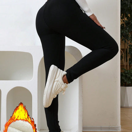 Customized Oem Cross-Border High-Quality Fashionable Black Leggings Fleece-Lined Autumn and Winter High-Elasticity Direct-Selling Thermal Pants