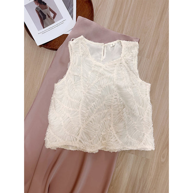 Qianyu 2025 Summer New Korean apricot Heavy Industry Stitching Vest Sleeveless Loose A Shirt Top Women