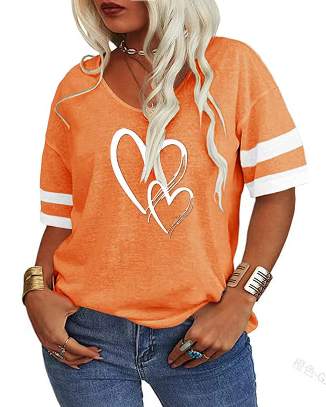 Europe and the United States cross-border 2025 spring and summer TEMU foreign trade women's V-neck loose cross love printing color matching short sleeve T-shirt women