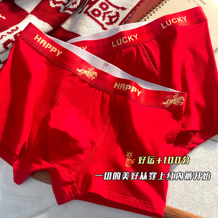 10A Antibacterial Red Men's Underwear, Men's Pure Cotton Red Boxer Briefs, Zodiac Year Men's Red Underwear Wholesale