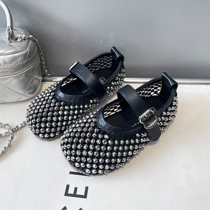 0316 Children's Sandals Sweet Rhinestone Shallow Mouth Small Leather Shoes 2025 Summer New Girls Hollow Fashion Princess Shoes