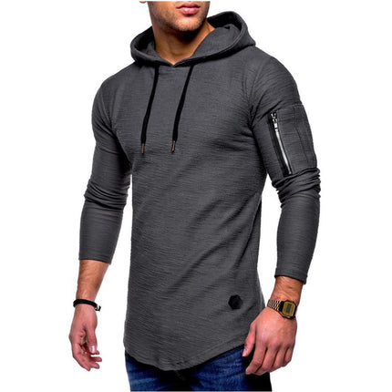 Men's T-shirt Sports Foreign Trade Men's Slim-fit Hoodie Men's Long-sleeved Hoodie Casual Solid Color Arm Zipper T-shirt