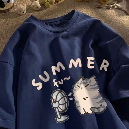 Cartoon Short-sleeved T-shirt 2025 New oversize Design Sense Niche American Loose All-match Half-sleeved Top ins