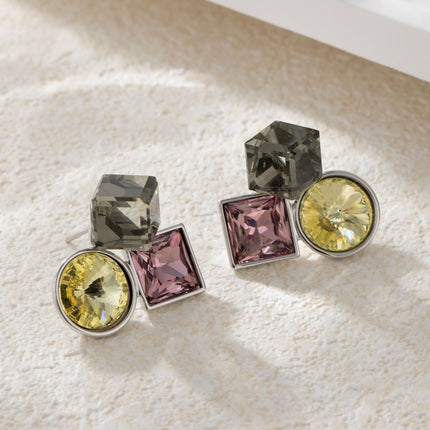 Retro high-grade geometric crystal stud earrings light luxury fashion niche unique silver needle earrings classic hot earrings