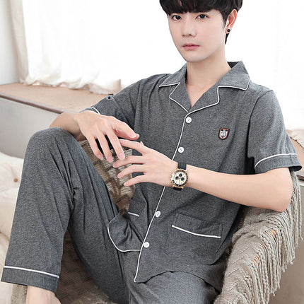 New autumn and winter pajamas cotton men's long-sleeved trousers green middle-aged popular pattern spring and autumn cardigan suit