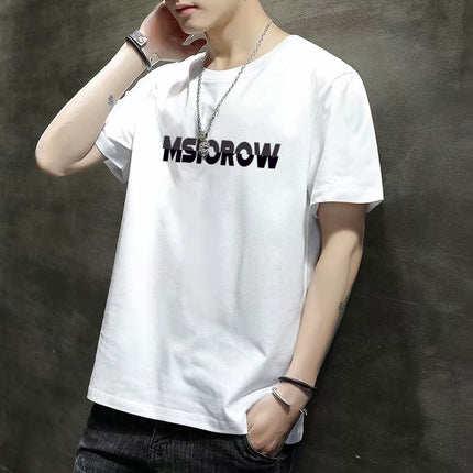 Men's Short-Sleeved T-Shirt 2023 Slim Fit Versatile Top Youth Korean Style Bottoming Shirt Printed T-Shirt Casual Round Neck