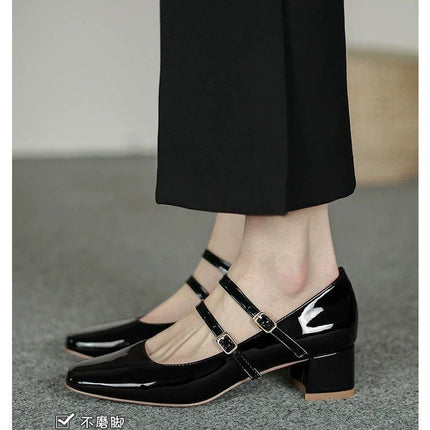 Thick Heel Vintage Mary Jane Shoes Women's 2024 New All-match Fashion Shoes Black Shallow Mouth Fairy Style Baotou Shoes