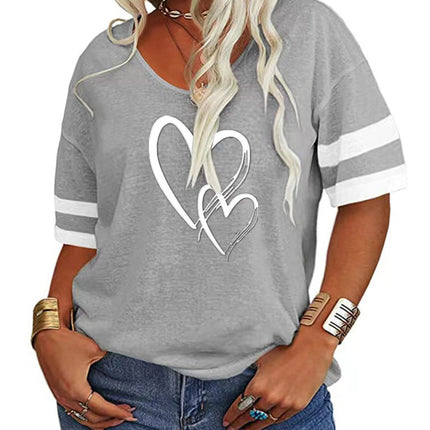 Europe and the United States cross-border 2025 spring and summer TEMU foreign trade women's V-neck loose cross love printing color matching short sleeve T-shirt women