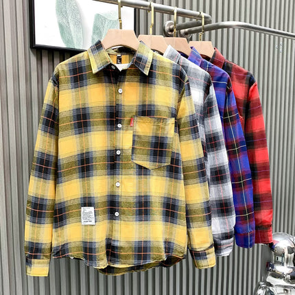 Letter printed plaid shirt men's spring and summer fast hand online celebrity same slim-fit long sleeve shirt thin coat fashion