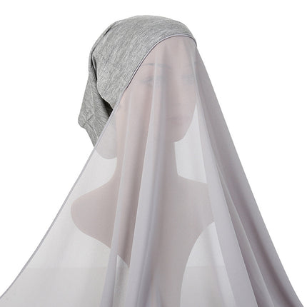 Monochrome Pearl Chiffon Shawl and Hat Set for Women, Including a Scarf, Tube Hat, and Long Scarf in Ethnic Style, Versatile