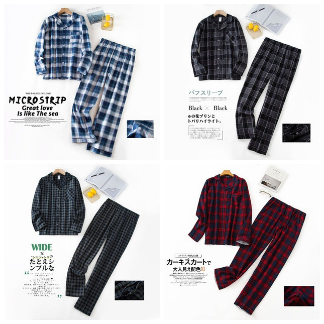 [Ready Stock] Men's Suit Long-Sleeved Pants Autumn and Winter Pajamas Velvet Plaid